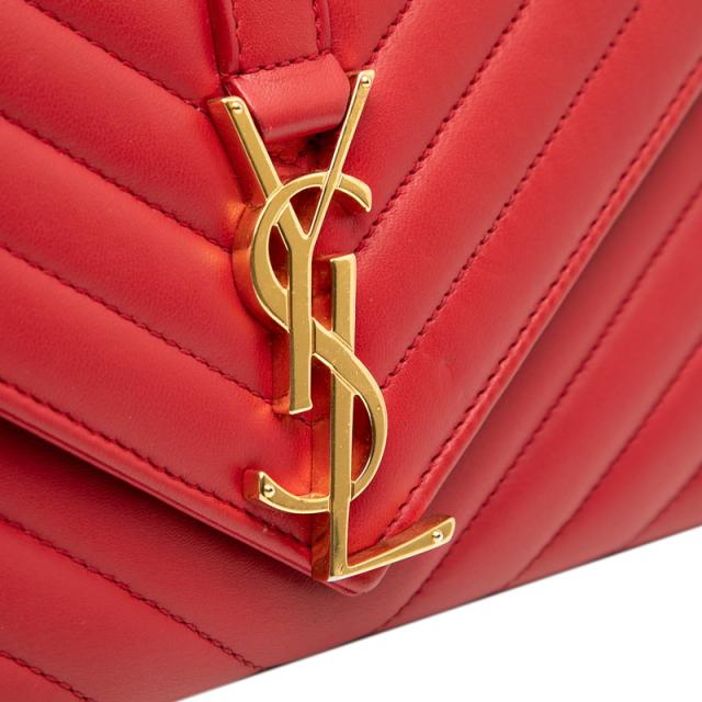 サンローラン Vステッチ チェーンショルダーバッグ 381668 レッド レザー レディース SAINT LAURENT 【中古】_3