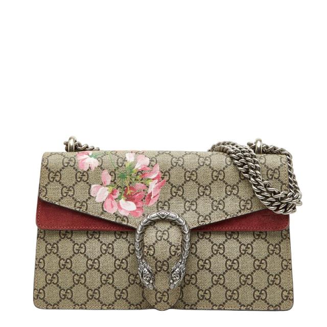 グッチ GGスプリーム GGブルームス ディオニュソス チェーン ショルダーバッグ 400249 ベージュ レッド PVC スウェード GUCCI 【中古】