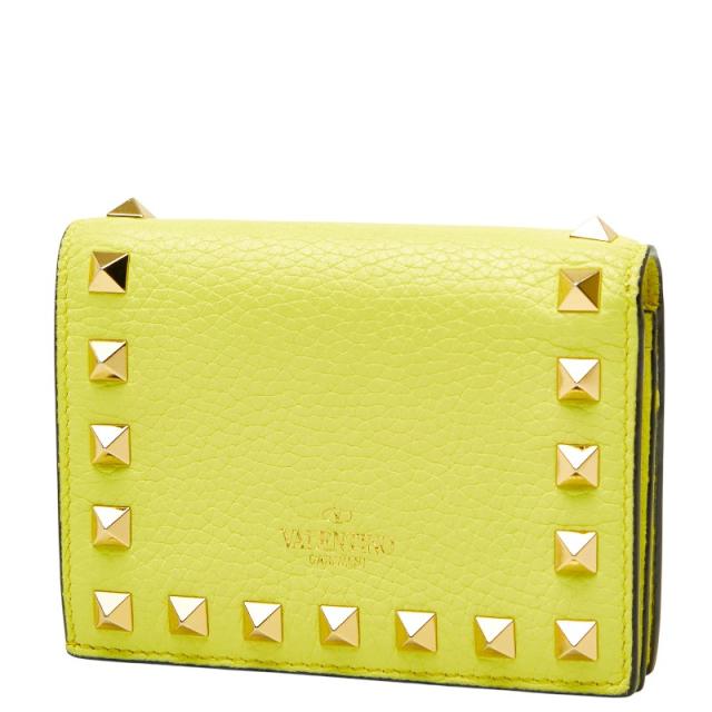 ヴァレンティノ ロックスタッズ 二つ折り財布 イエロー レザー レディース VALENTINO 【中古】_1