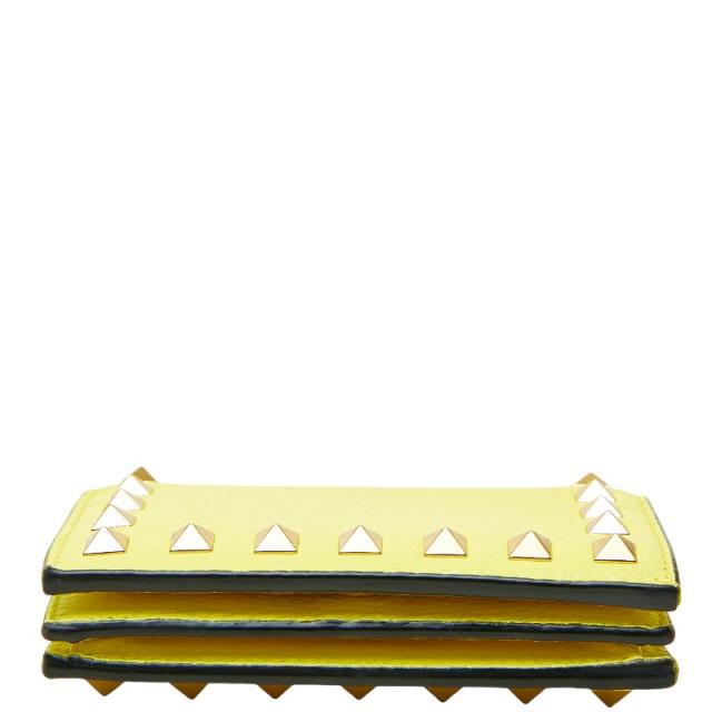 ヴァレンティノ ロックスタッズ 二つ折り財布 イエロー レザー レディース VALENTINO 【中古】_2