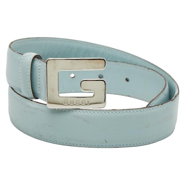 美品希少Gucci ライトブルーレザーベルト 公式メーカー GUCCI 青 レザー ベルト 65/26 【公式通販】