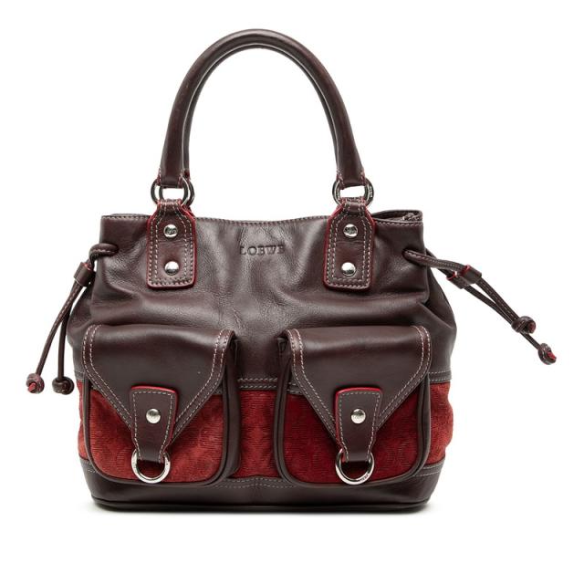 ロエベ アナグラム ハンドバッグ ワインレッド ボルドー レザー スウェード レディース LOEWE 【中古】