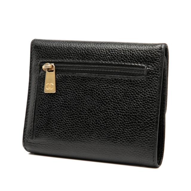 シャネル ココマーク 三つ折り財布 ブラック キャビアスキン レディース CHANEL 【中古】_1