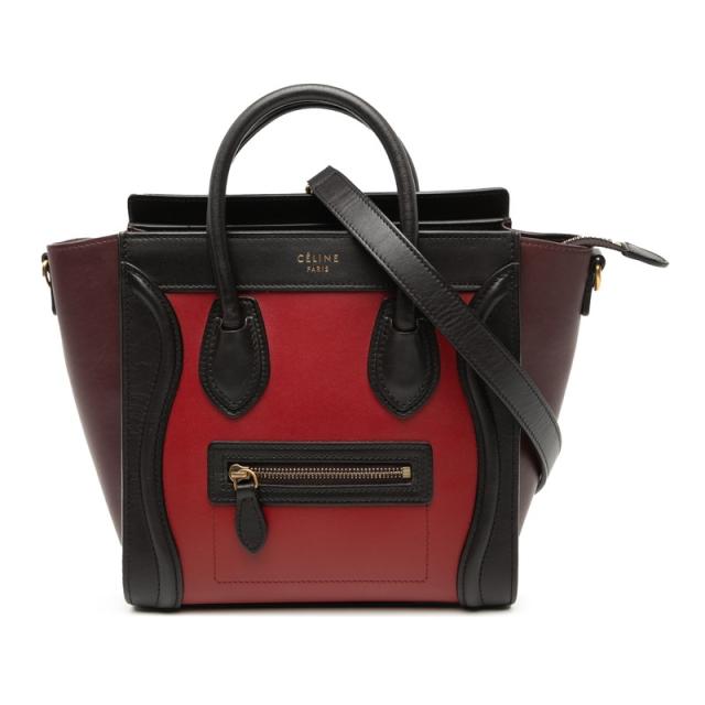セリーヌ ラゲージ ナノショッパー トリコロール ハンドバッグ ショルダーバッグ 2WAY ブラック マルチカラー レザー CELINE 【中古】