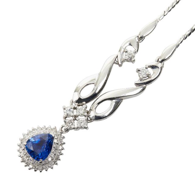 Pt900 プラチナ Pt850 プラチナ サファイア1.11ct ダイヤ0.35ct ネックレス レディース 中古