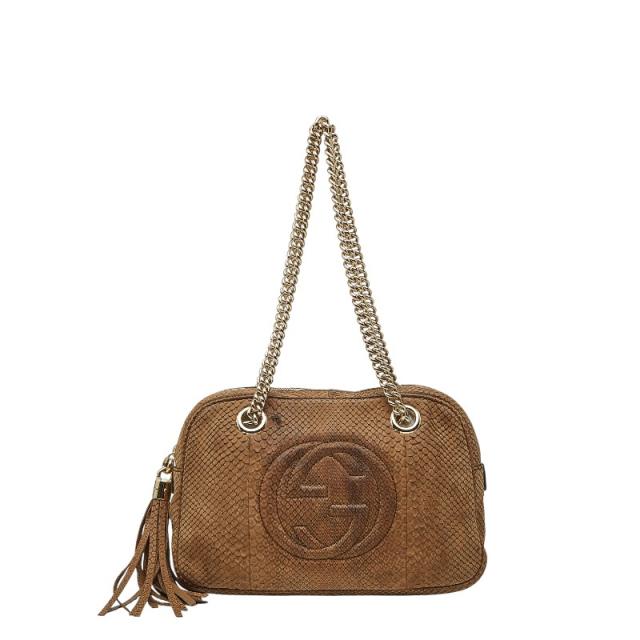 グッチ ソーホー ディスコ チェーン ショルダーバッグ ハンドバッグ ブラウン パイソン レディース GUCCI 【中古】