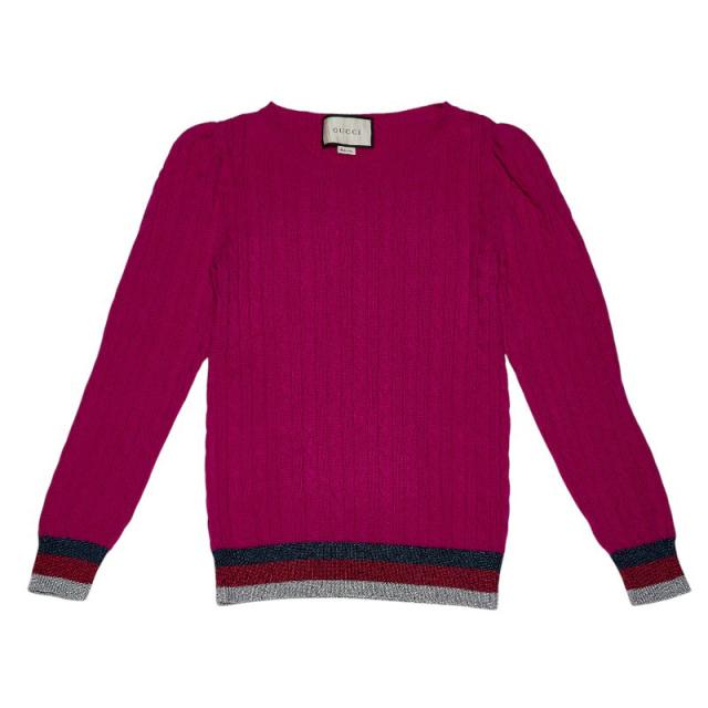 グッチ シェリーライン ケーブル セーター ニット サイズL パープル系 カシミヤ レーヨン レディース GUCCI 【中古】