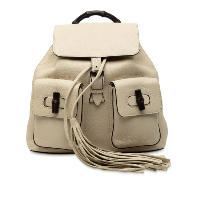 グッチ バンブー  リュック バックパック 370833 ホワイト アイボリー レザー レディース GUCCI 【中古】