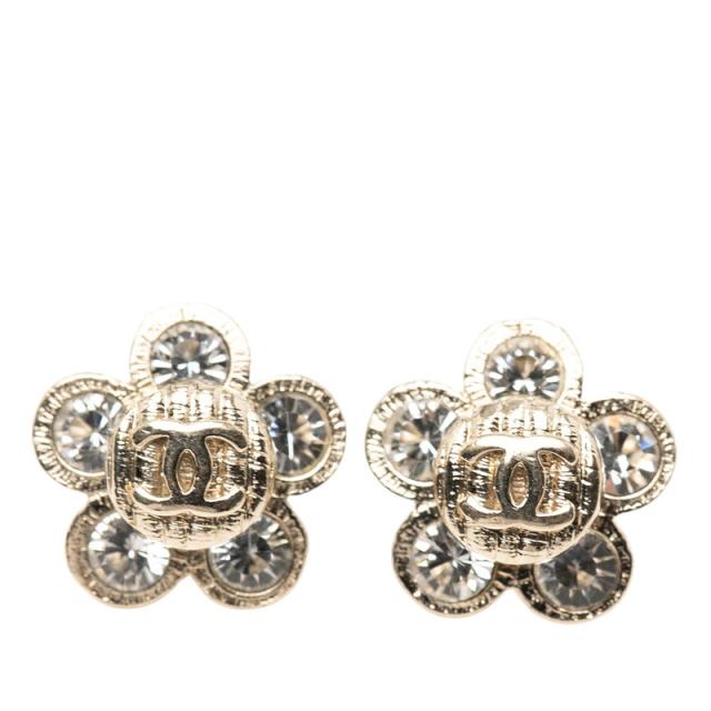 シャネル ココマーク フラワー モチーフ ピアス ゴールド メッキ ラインストーン レディース CHANEL 【中古】