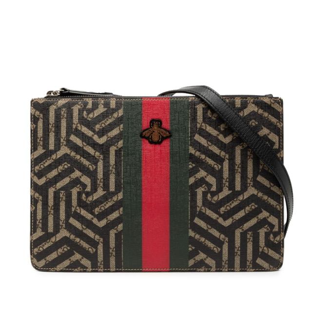 グッチ GGスプリーム カレイド ビー シェリーライン ショルダーバッグ クラッチバッグ 450953 ベージュ ブラック レザー GUCCI 【中古】