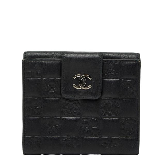 ファッション 通販激安 CHANEL ブラックレザー 二つ折り財布 【公式通販】