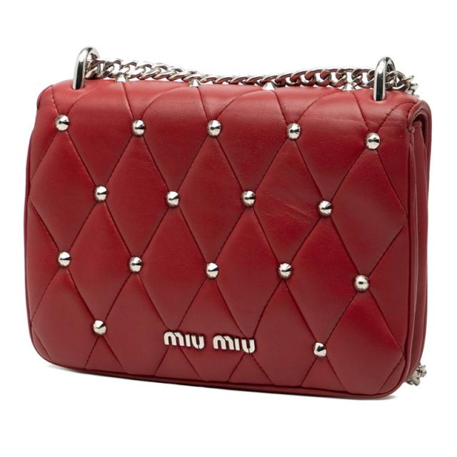 miumiu チェーンショルダーバッグ　赤　中古 ミュウミュウ キルティング スタッズ チェーンショルダーバッグ レッド