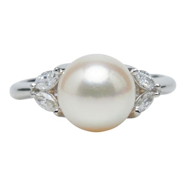 Pt900 プラチナ アコヤパール9.1mm ダイヤ0.23ct リング 指輪 レディース 13.5号 中古