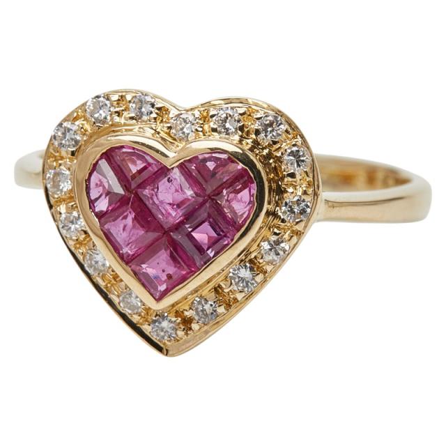 K18YG イエローゴールド ルビー0.50ct ダイヤ0.16ct ハートモチーフ リング 指輪 レディース 9.5号 中古_1