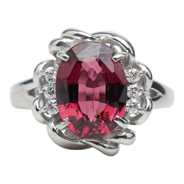 Pt900 プラチナ ガーネット2.68ct ダイヤ0.10ct リング 指輪 レディース 6号 中古
