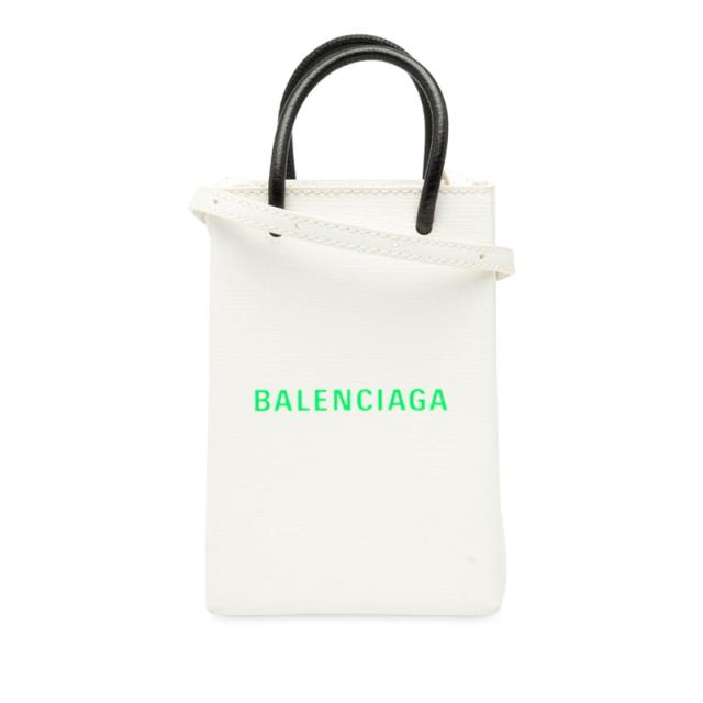 バレンシアガ ショッピング フォンホルダー ハンドバッグ ショルダーバッグ 593826 ホワイト グリーン ブラック BALENCIAGA 【中古】
