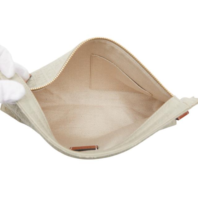 ロエベ リピートアナグラム Tポーチ クラッチバッグ ライトグリーン ブラウン キャンバス レザー レディース LOEWE 【中古】_7