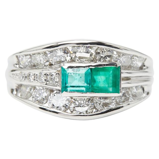 Pt900 プラチナ エメラルド0.26ct ダイヤ1.30ct リング 指輪 レディース 10.5号 中古