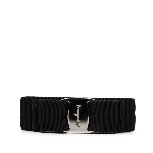サルヴァトーレフェラガモ ヴァラリボン バレッタ ヘアアクセサリー ブラック シルバー キャンバス メタル Salvatore Ferragamo 【中古】