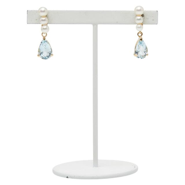 K18YG イエローゴールド アクアマリン1.82ct アコヤパール3.0〜4.1mm ピアス レディース 中古_1