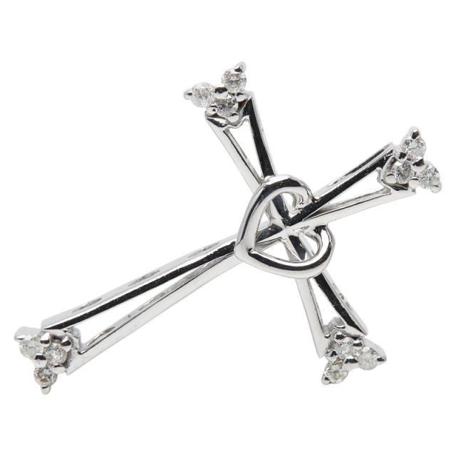 K18WG ホワイトゴールド ダイヤ0.12ct クロスモチーフ ペンダントトップ ネックレス レディース 中古