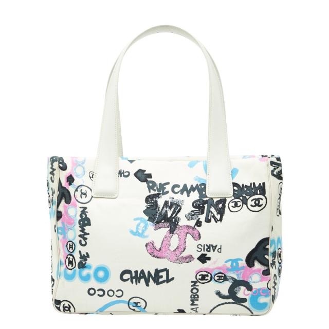 シャネル ニュートラベルライン ハワイ限定 ココマーク トートバッグ ハンドバッグ アイボリー ナイロン レザー CHANEL 【中古】
