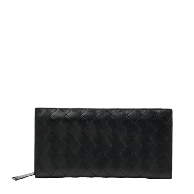 ボッテガヴェネタ イントレチャート ラウンドファスナー 長財布 ブラック レザー メンズ BOTTEGAVENETA 【中古】