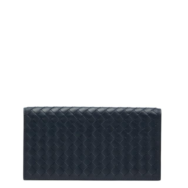 ボッテガヴェネタ イントレチャート 二つ折り財布 ネイビー レザー レディース BOTTEGAVENETA 【中古】