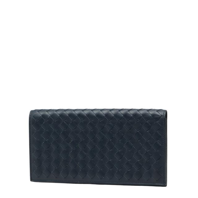 ボッテガヴェネタ イントレチャート 二つ折り財布 ネイビー レザー レディース BOTTEGAVENETA 【中古】_1