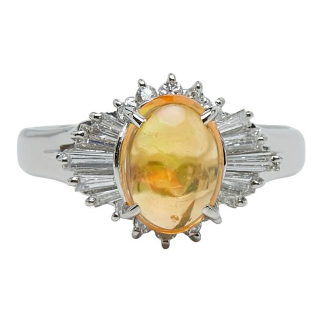 Pt900 プラチナ ファイアオパール1.04ct ダイヤ0.41ct リング 指輪 レディース 10号 中古