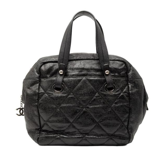 シャネル ココマーク パリビアリッツ ハンドバッグ ブラック PVC レディース CHANEL 【中古】