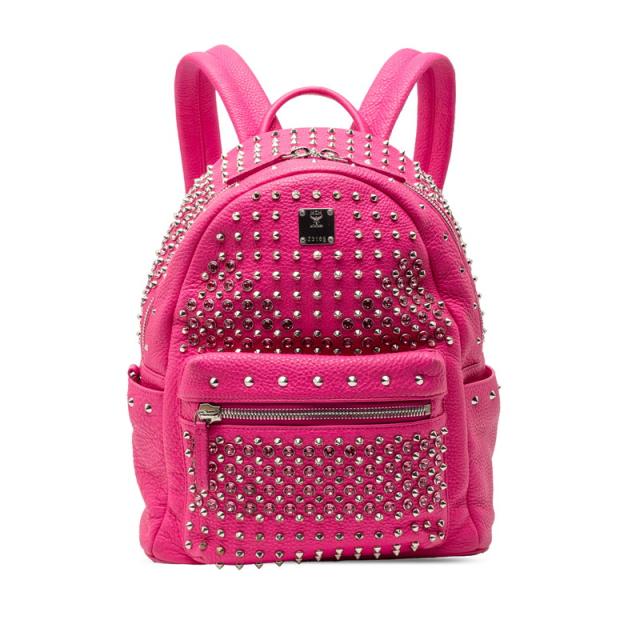エム シー エム スタッズ リュック バックパック ピンク レザー ラインストーン レディース MCM 【中古】