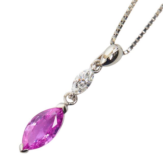 Pt900 プラチナ Pt850 プラチナ ピンクサファイア1.20ct ダイヤ0.18ct ペンダント ネックレス レディース 中古