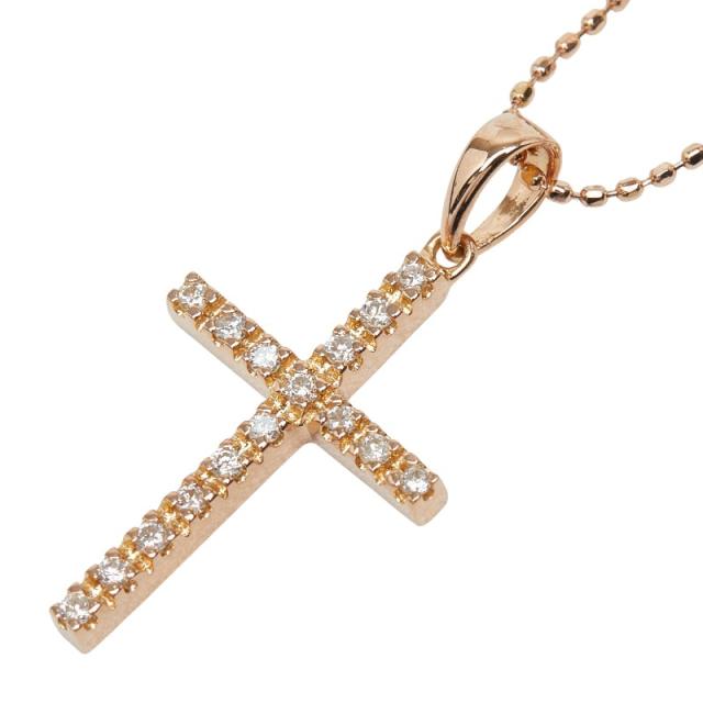 フォリフォリ K18PG ピンクゴールド ダイヤ0.11ct クロスモチーフ ネックレス レディース Folli Follie 中古