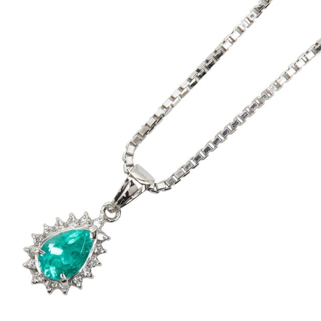 Pt900 プラチナ Pt850 プラチナ エメラルド0.52ct ダイヤ0.12ct ペンダント ネックレス レディース 中古