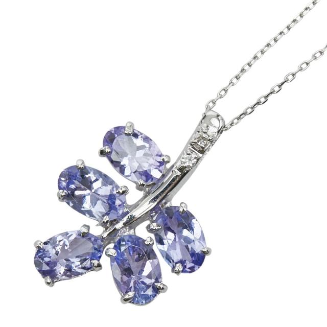 K18WG ホワイトゴールド タンザナイト1.94ct ダイヤ0.02ct リーフモチーフ ペンダント ネックレス レディース 中古