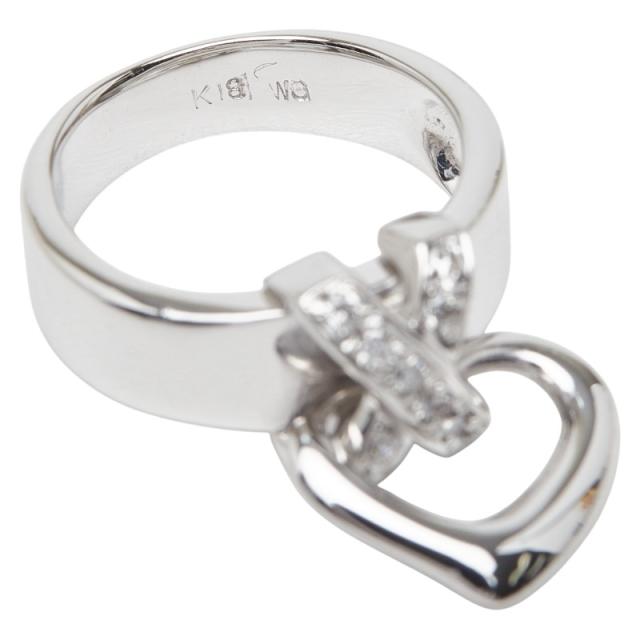 K18WG ホワイトゴールド ダイヤ0.15ct ハート クロスモチーフ リング 指輪 レディース 6.5号 中古_6