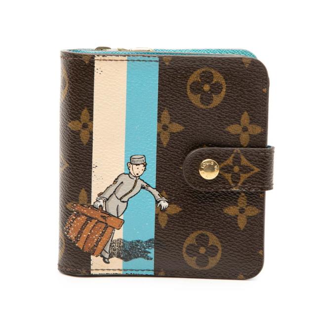ルイ ヴィトン モノグラム グルーム コンパクトジップ ベルボーイ 二つ折り財布 M60036 ブラウン ブルー PVC LOUIS VUITTON 【中古】