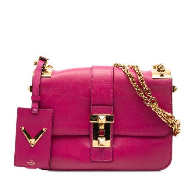 ヴァレンティノ ロックスタッズ チェーン ショルダーバッグ ピンク レザー レディース VALENTINO 【中古】