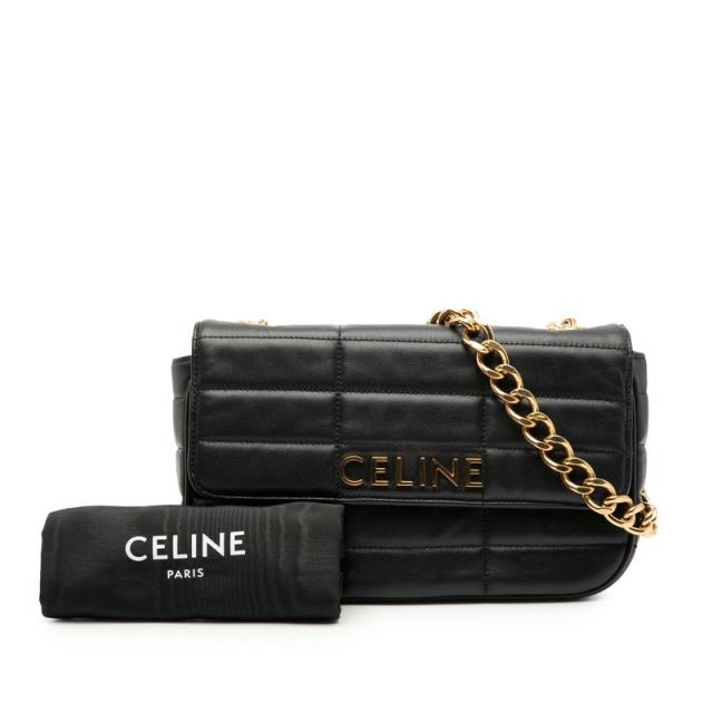 セリーヌ マトラッセ モノクローム チェーン ショルダーバッグ ブラック レザー レディース CELINE 【中古】_6