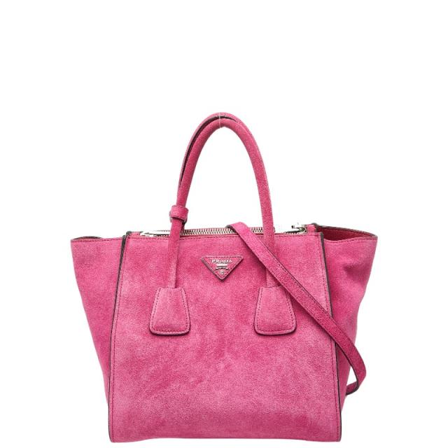 プラダ 三角ロゴプレート ハンドバッグ ショルダーバッグ 2WAY BN2625 ピンク スウェード レディース PRADA 【中古】