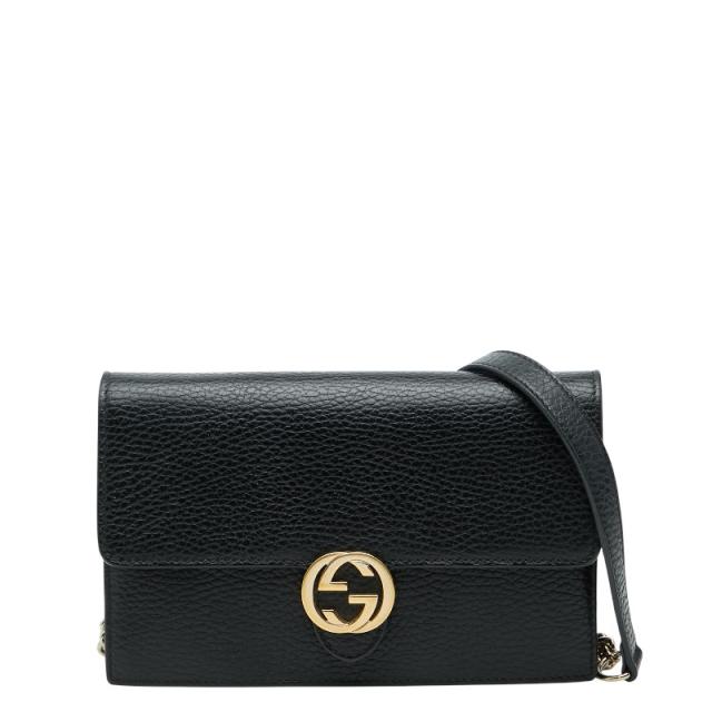 グッチ インターロッキングG ショルダーバッグ チェーンウォレット 510314 ブラック レザー レディース GUCCI 【中古】