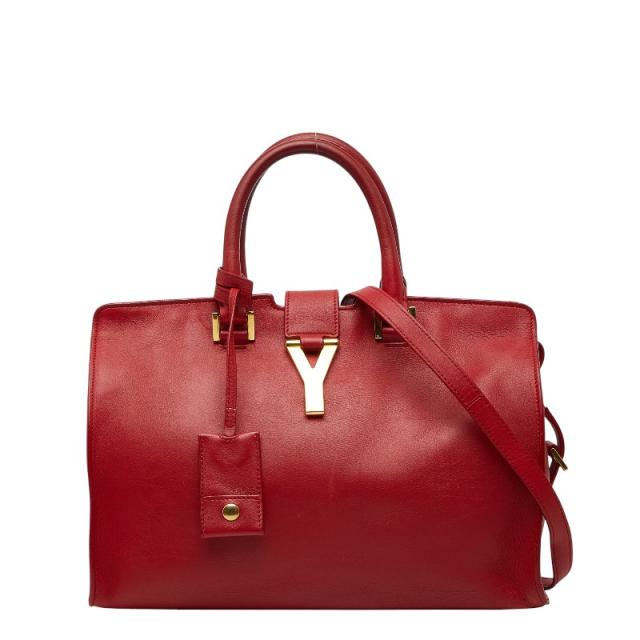 サンローラン Yライン プチカバス  ハンドバッグ ショルダーバッグ 2WAY レッド ゴールド レザー レディース SAINT LAURENT 【中古】