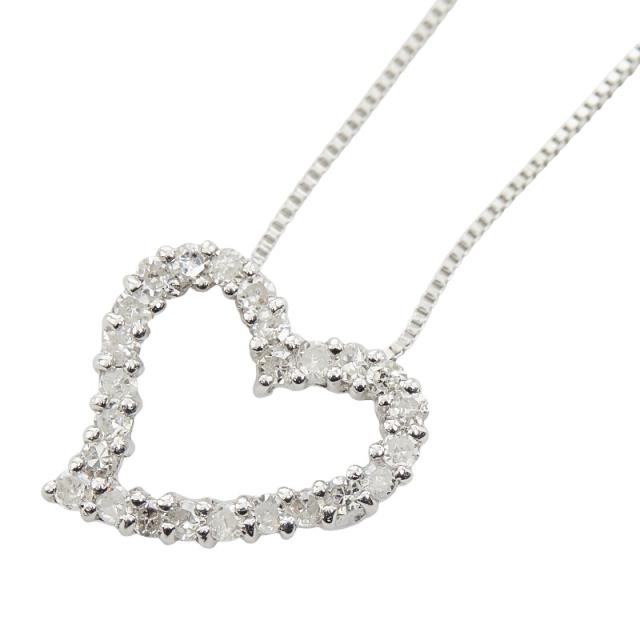 K18WG ホワイトゴールド ダイヤ0.2ct ハートモチーフ ペンダント ネックレス レディース 中古