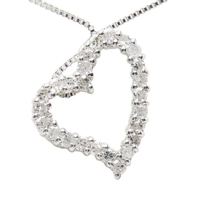 K18WG ホワイトゴールド ダイヤ0.2ct ハートモチーフ ペンダント ネックレス レディース 中古_2
