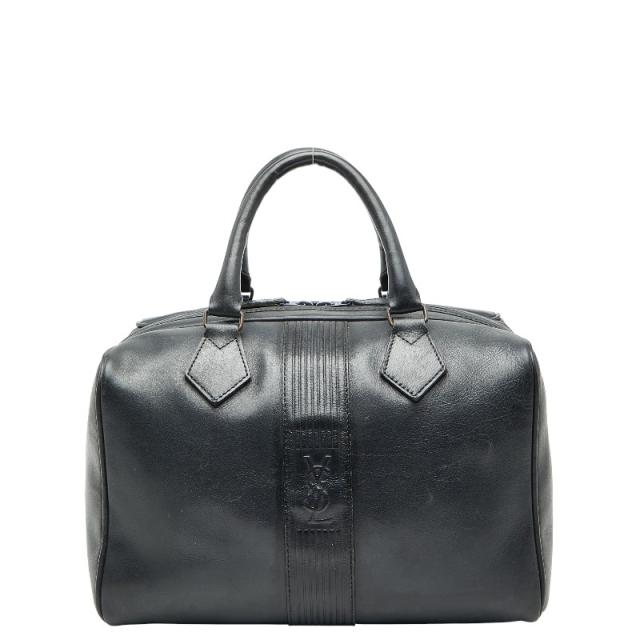 サンローラン YSLロゴ ハンドバッグ ミニボストンバッグ ネイビー レザー レディース SAINT LAURENT 【中古】