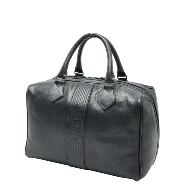 サンローラン YSLロゴ ハンドバッグ ミニボストンバッグ ネイビー レザー レディース SAINT LAURENT 【中古】_1