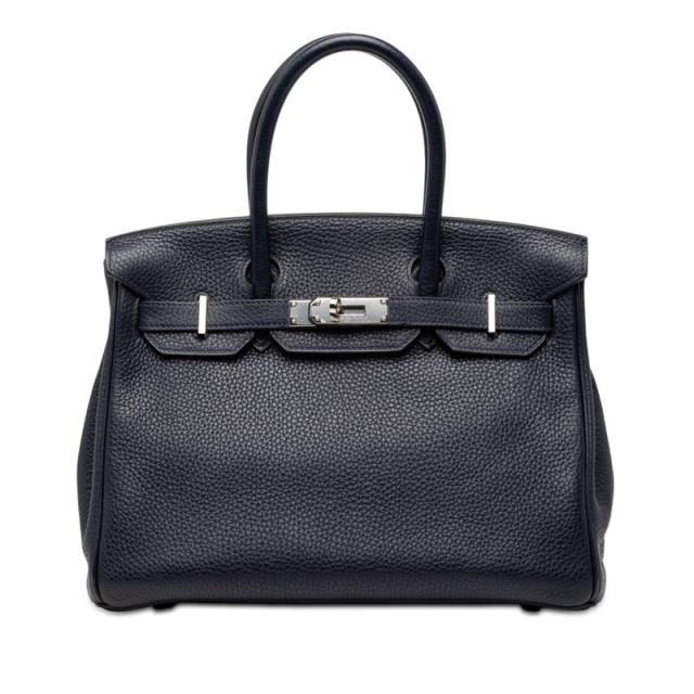 エルメス バーキン30 内縫い ハンドバッグ ブルーニュイ ローズパープル シルバー金具 トリヨンクレマンス レディース HERMES 【中古】