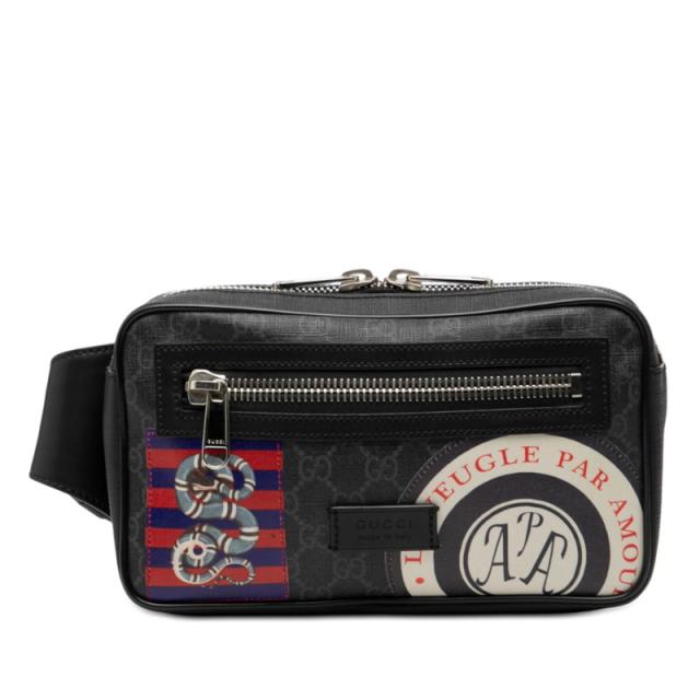 グッチ クーリエ ソフト GGスプリーム ボディバッグ ベルトバッグ ウエストバッグ 474293 ブラック マルチカラー PVC GUCCI 【中古】