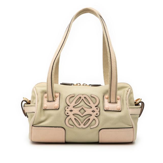 ロエベ アナグラム ハンドバッグ ベージュ ピンク キャンバス レザー レディース LOEWE 【中古】